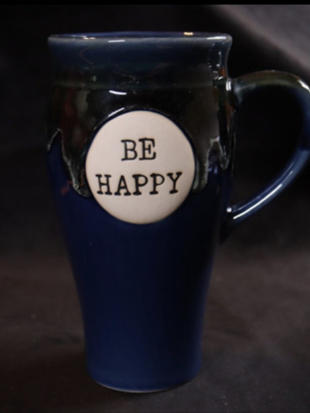 Boston Warehouse Trading Co Be Happy Large Tapered Blue Kobalt Drip Glazed Mug
